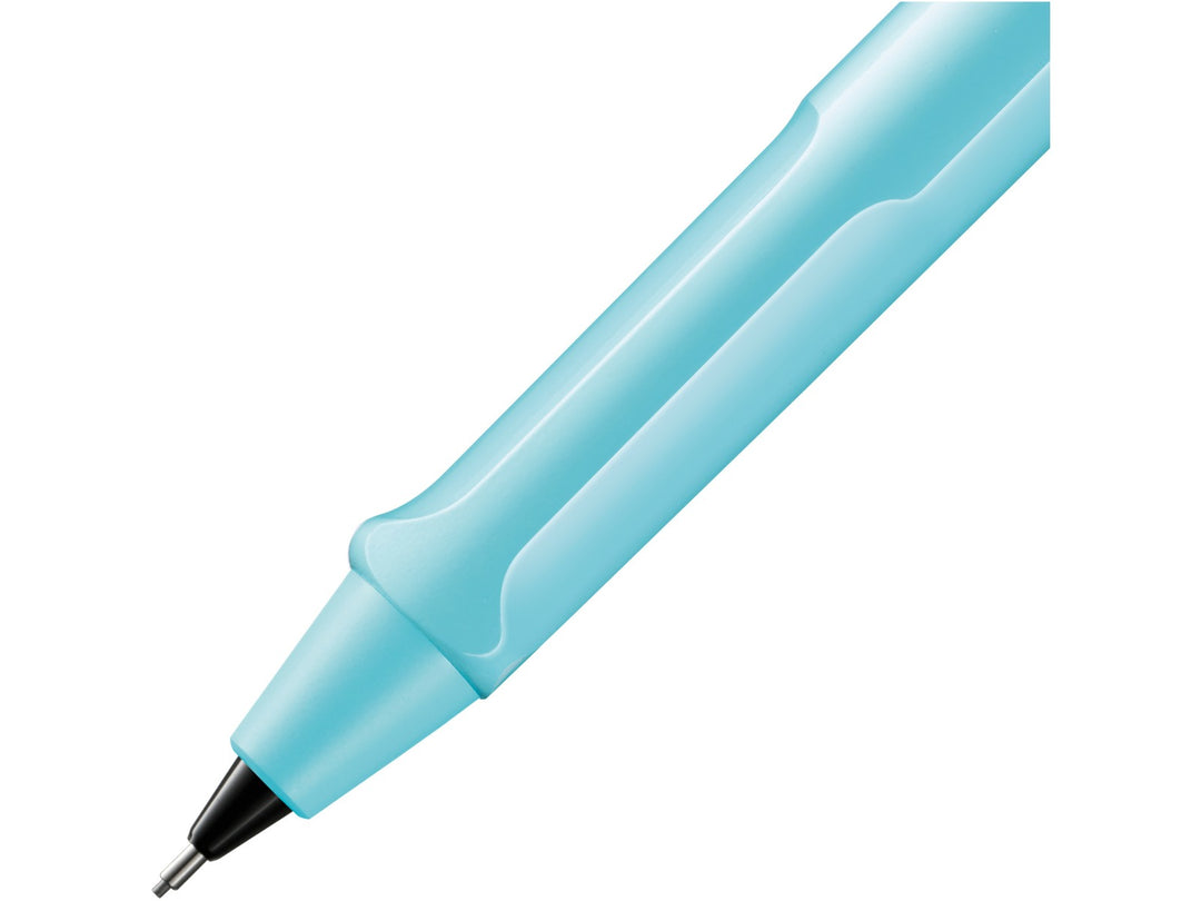 LAMY safari mechanical pencil ergonomic grip detail in aquasky with precision 0.5mm lead mechanism