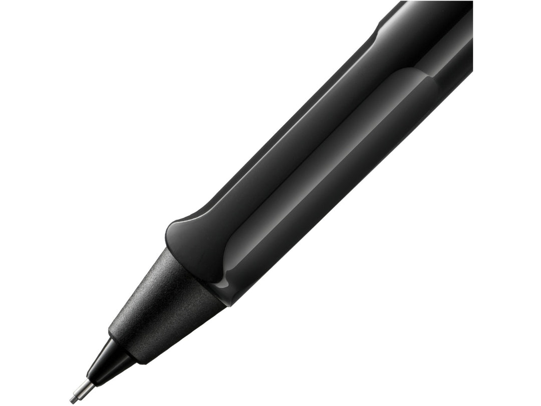 LAMY safari mechanical pencil ergonomic grip detail in black with precision 0.5mm lead mechanism
