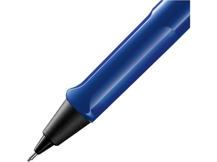 LAMY safari mechanical pencil ergonomic grip detail in blue with precision 0.5mm lead mechanism