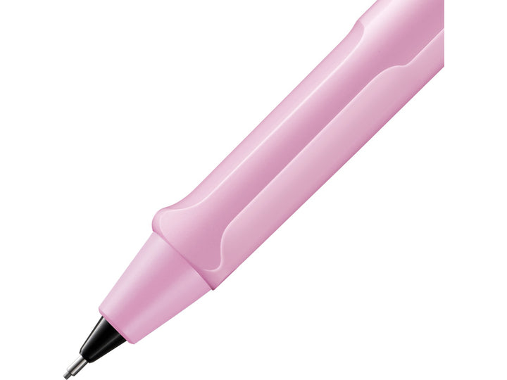LAMY safari mechanical pencil ergonomic grip detail in light rose with precision 0.5mm lead mechanism