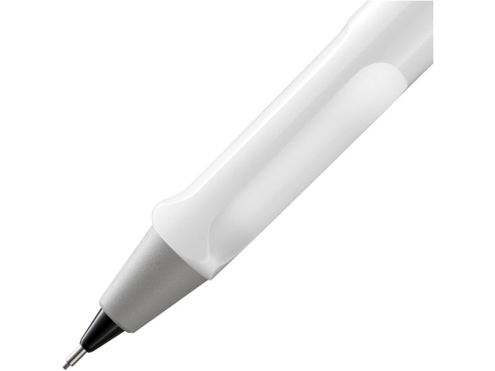 LAMY safari mechanical pencil ergonomic grip detail in white with precision 0.5mm lead mechanism