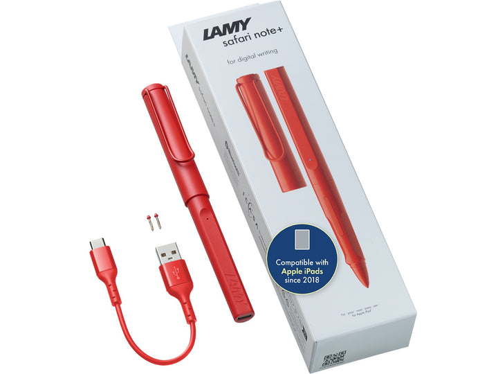 LAMY safari note+ Digital Writing Pen Red iPad compatibility and included accessories feature graphic