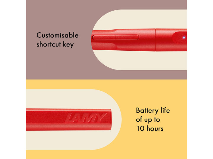 LAMY safari note+ Digital Writing Pen Red customisable shortcut key and 10-hour battery life feature graphic