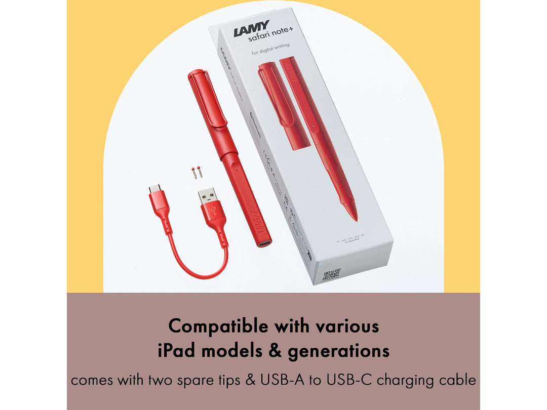 LAMY safari note+ Digital Writing Pen Red iPad compatibility and included accessories feature graphic
