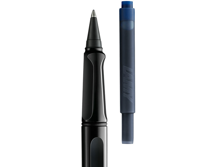 LAMY safari rollerball pen with removable rollerball section and compatible LAMY T10 ink cartridge