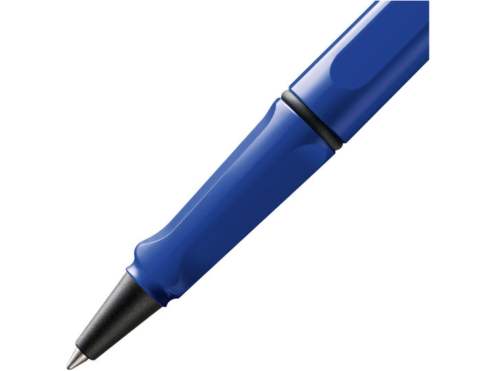 LAMY safari rollerball pen grip detail in blue with ergonomic moulded grip section