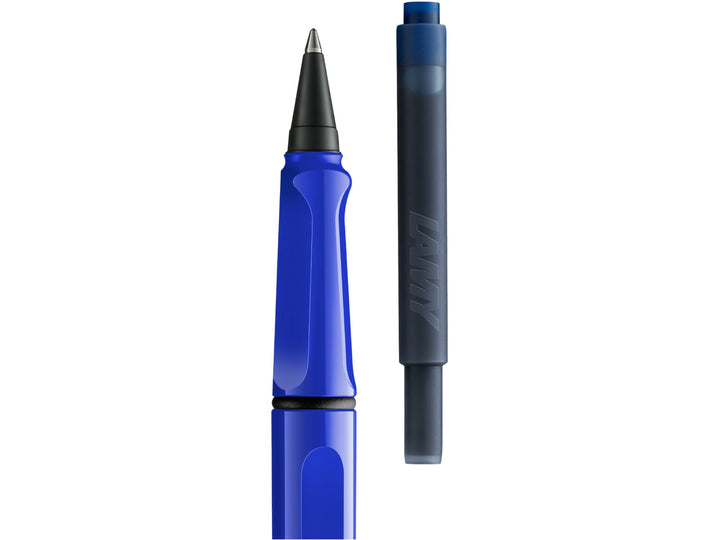 LAMY safari rollerball pen with removable rollerball section and compatible LAMY T10 ink cartridge