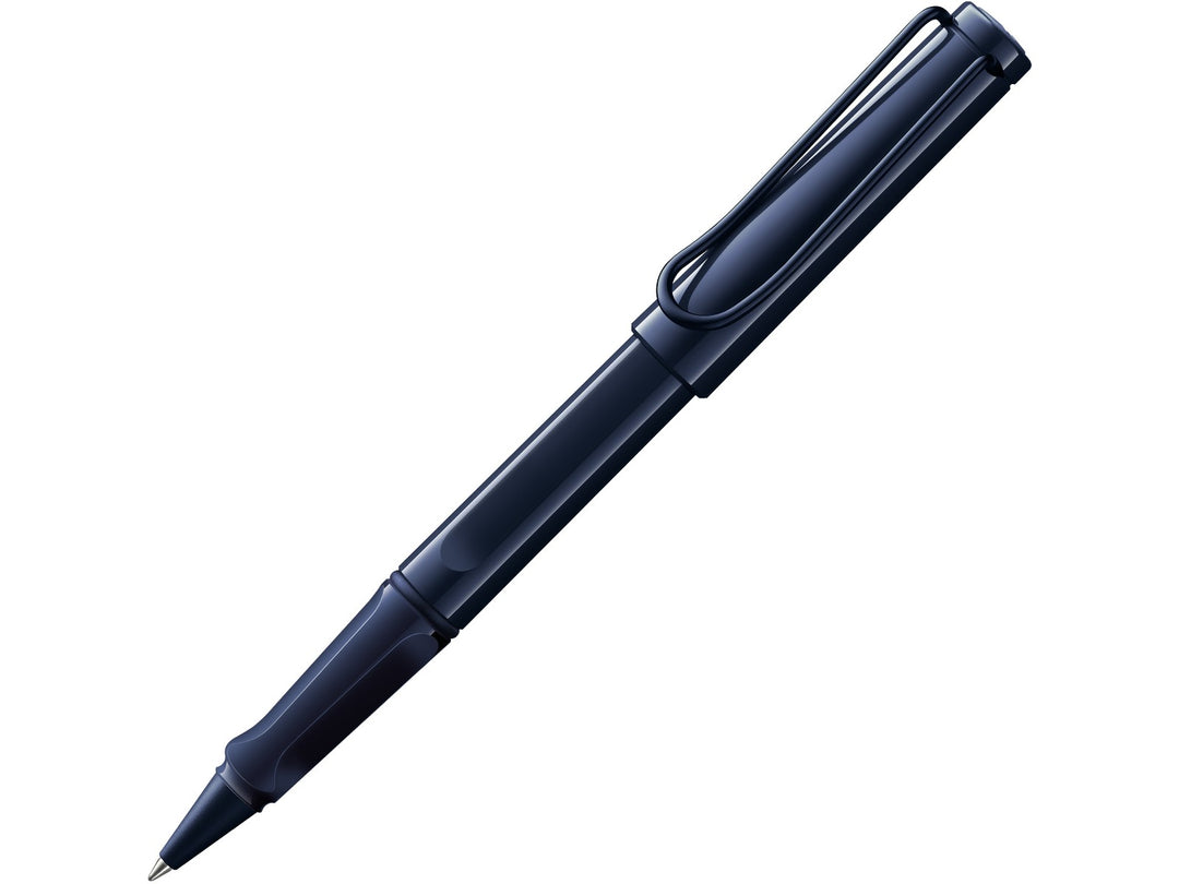 LAMY safari Rollerball Pen Dark Dusk Special Edition with ergonomic grip section and spring-loaded metal clip