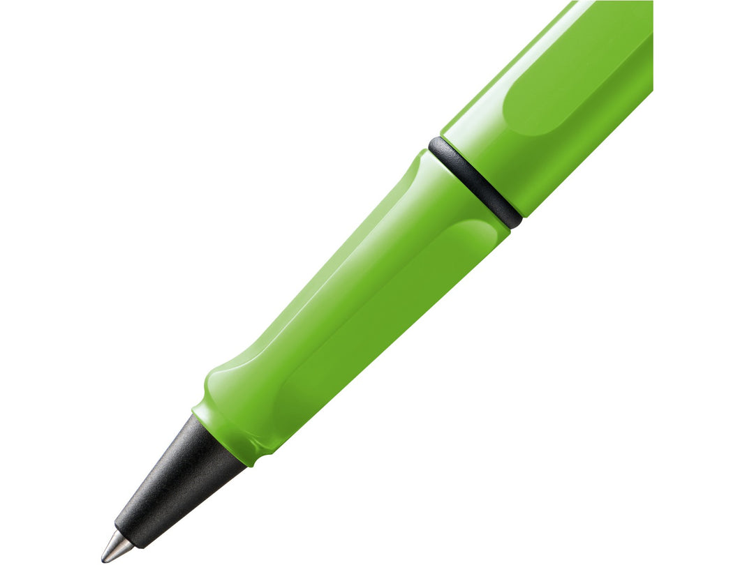 LAMY safari rollerball pen grip detail in green with ergonomic moulded grip section