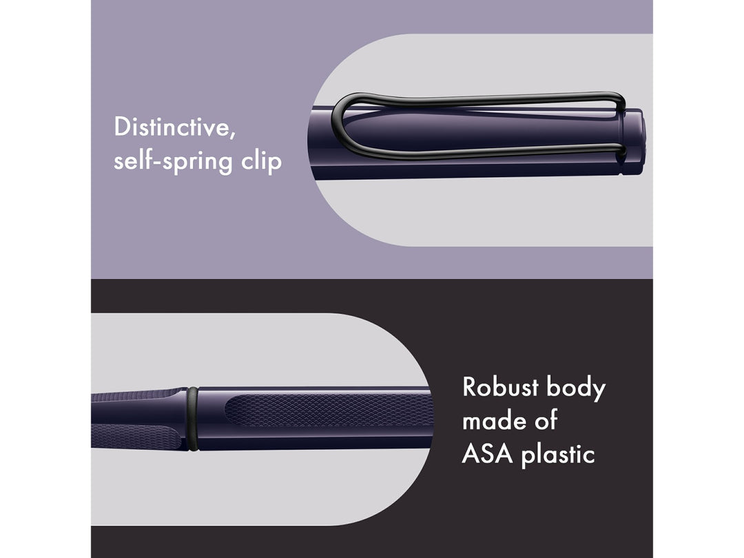 LAMY safari Rollerball Pen Meteora Special Edition 2026 self-spring clip and durable ASA plastic body feature graphic