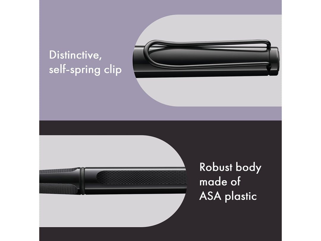 LAMY safari Rollerball Pen Meteorite Special Edition 2026 self-spring clip and durable ASA plastic body feature graphic