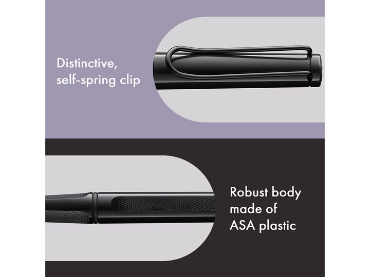 LAMY safari Rollerball Pen Meteorite Special Edition 2026 self-spring clip and durable ASA plastic body feature graphic