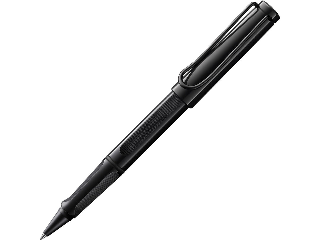 LAMY safari Rollerball Pen Meteorite Special Edition 2026 in black with textured ergonomic grip and black steel clip