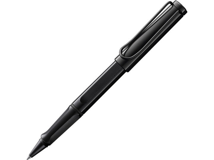 LAMY safari Rollerball Pen Meteorite Special Edition 2026 in black with textured ergonomic grip and black steel clip