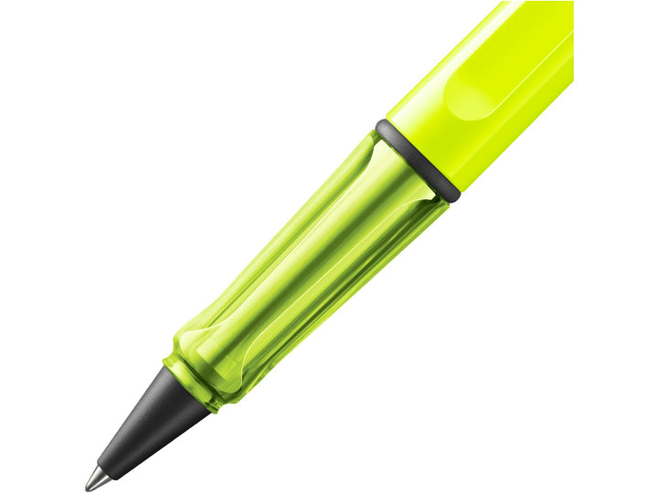 LAMY safari Rollerball Pen Neon Yellow Special Edition grip detail with translucent yellow ergonomic grip section