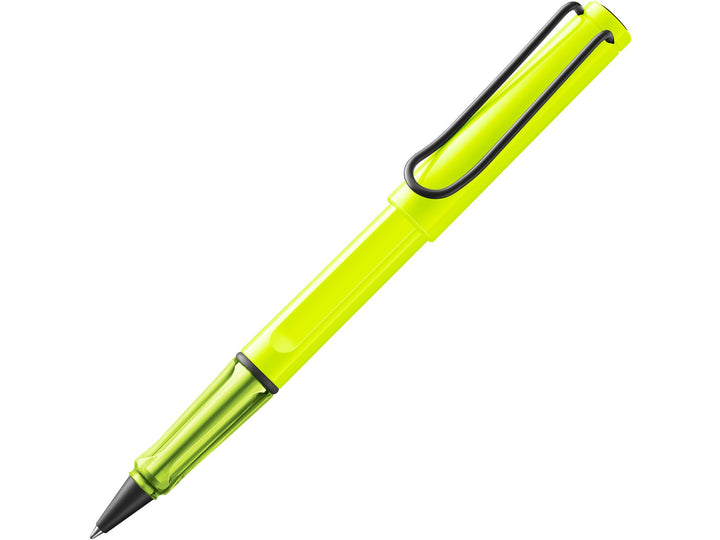 LAMY safari Rollerball Pen Neon Yellow Special Edition with translucent yellow grip section and black metal clip