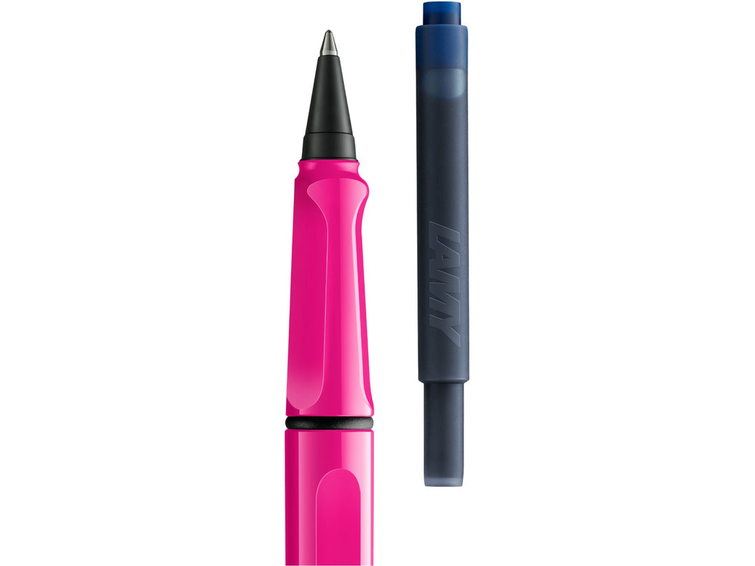 LAMY safari rollerball pen with removable rollerball section and compatible LAMY T10 ink cartridge