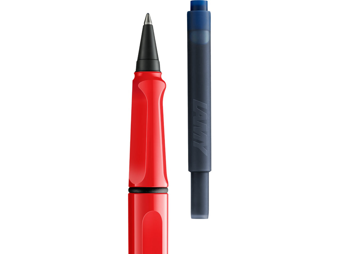 LAMY safari rollerball pen with removable rollerball section and compatible LAMY T10 ink cartridge
