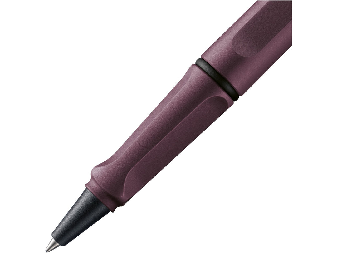 LAMY safari rollerball pen grip detail in scarlet with ergonomic moulded grip section