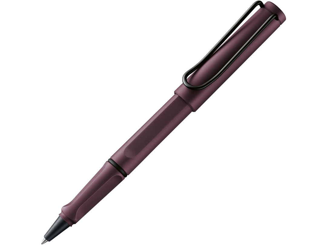 LAMY safari rollerball pen in scarlet with ergonomic grip section and spring-loaded metal clip