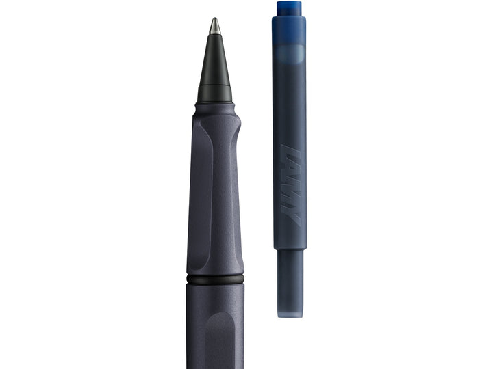 LAMY safari rollerball pen with removable rollerball section and compatible LAMY T10 ink cartridge