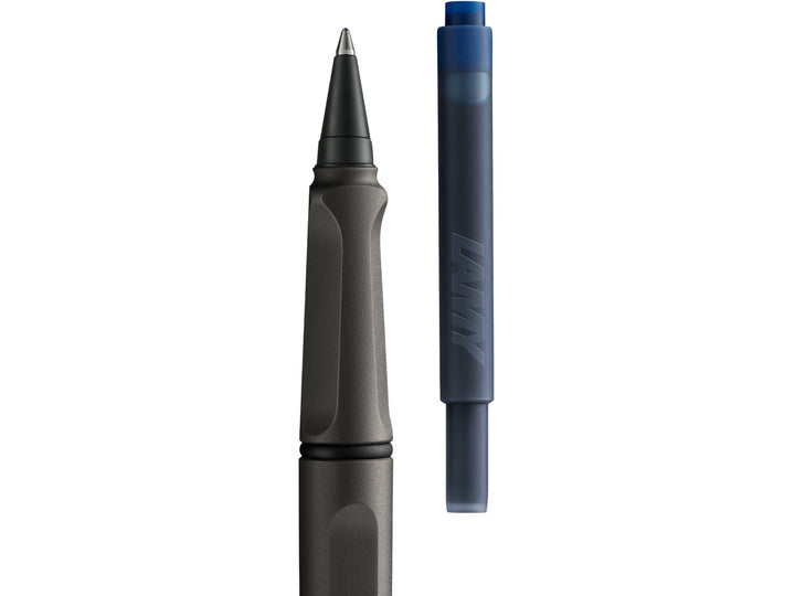 LAMY safari rollerball pen with removable rollerball section and compatible LAMY T10 ink cartridge