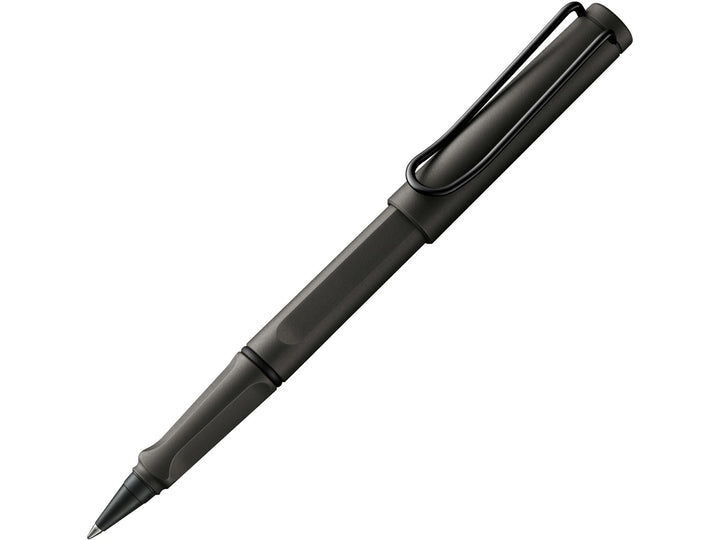 LAMY safari rollerball pen with umbra ASA plastic body, ergonomic grip section and spring-loaded metal clip