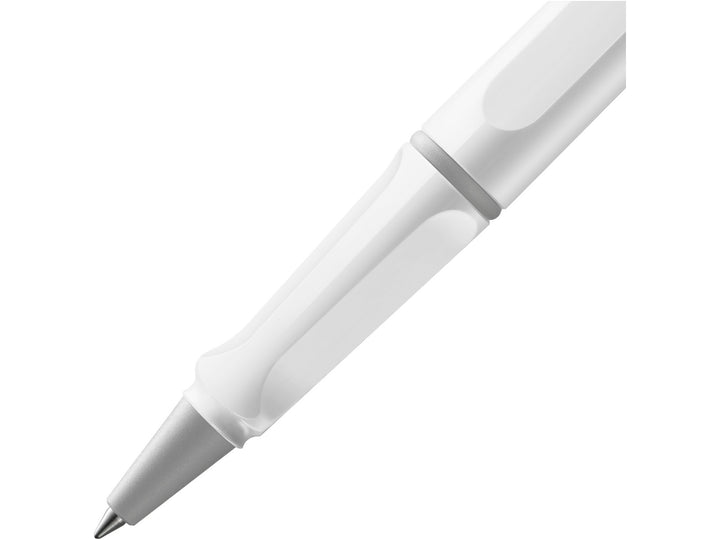 LAMY safari rollerball pen grip detail in white with ergonomic moulded grip section