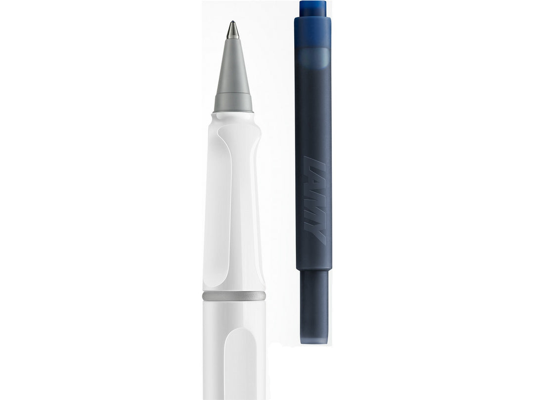 LAMY safari rollerball pen with removable rollerball section and compatible LAMY T10 ink cartridge
