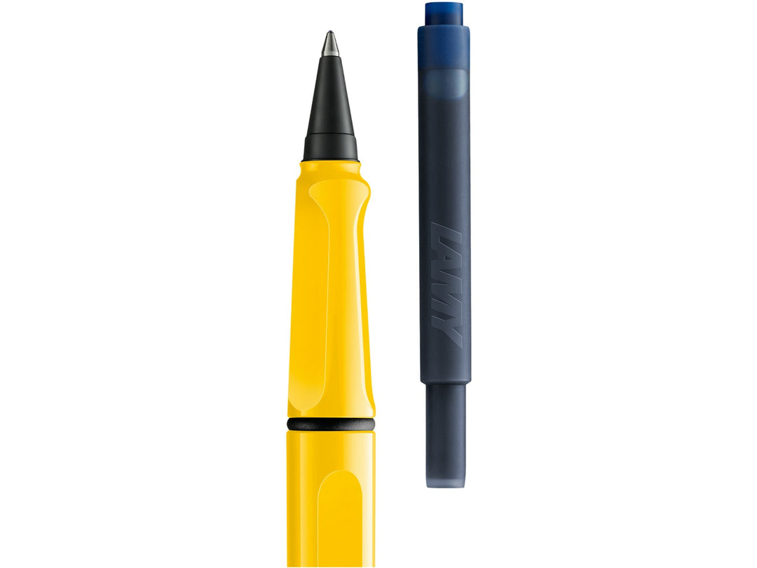 LAMY safari rollerball pen with removable rollerball section and compatible LAMY T10 ink cartridge