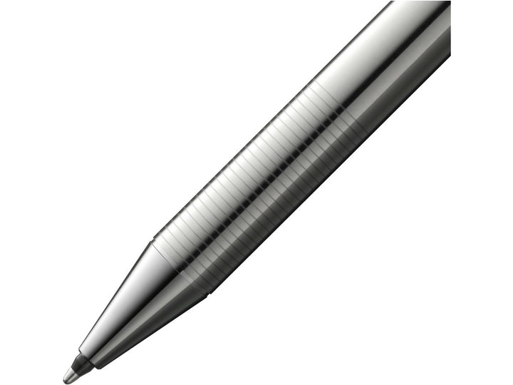 LAMY st Twin Pen and Leather Pouch Set ribbed stainless steel grip section and writing tip close-up