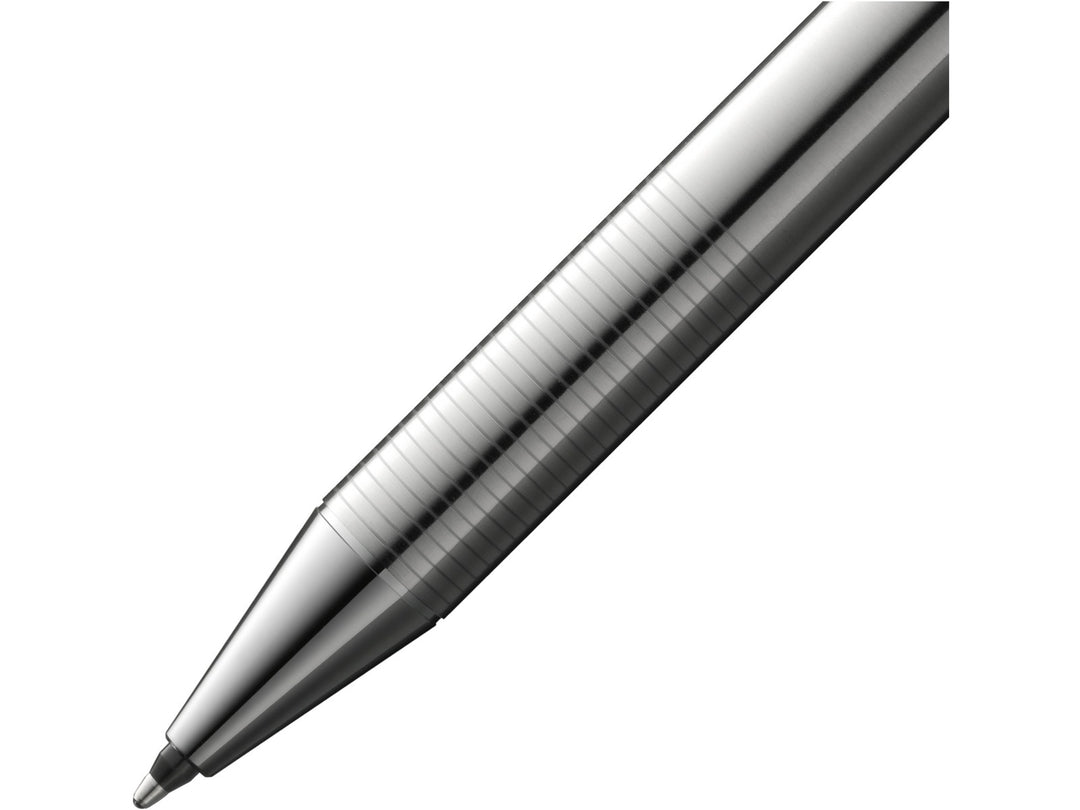 LAMY st Twin Pen Multisystem Pen textured stainless steel grip section and writing tip close-up