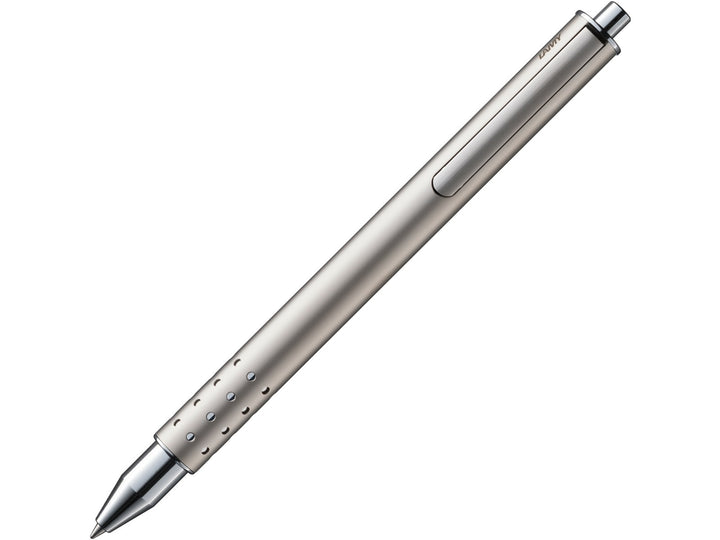 LAMY swift rollerball pen in palladium with retractable writing mechanism and integrated retractable clip