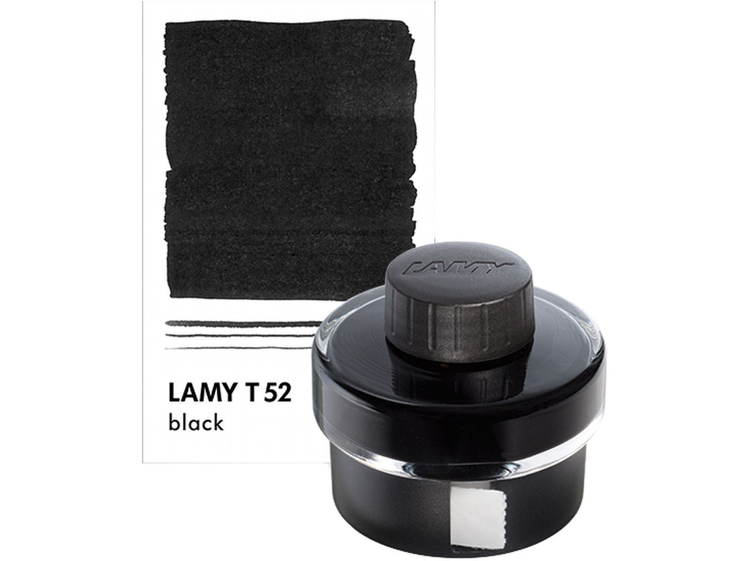 LAMY T52 Black Fountain Pen Ink Bottle 50ml with Black ink colour swatch