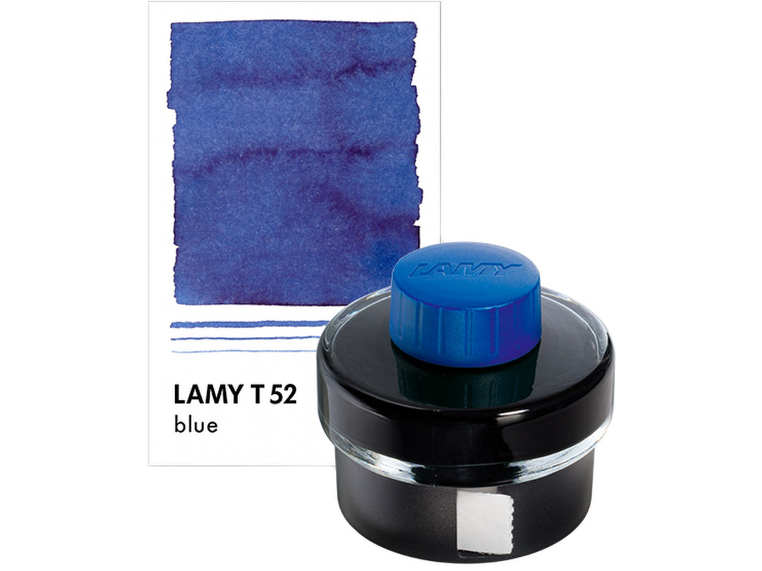 LAMY T52 Blue Fountain Pen Ink Bottle 50ml with Blue ink colour swatch