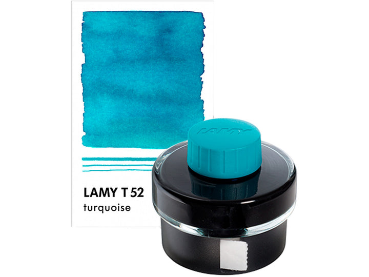 LAMY T52 Turquoise Fountain Pen Ink Bottle 50ml with Turquoise ink colour swatch