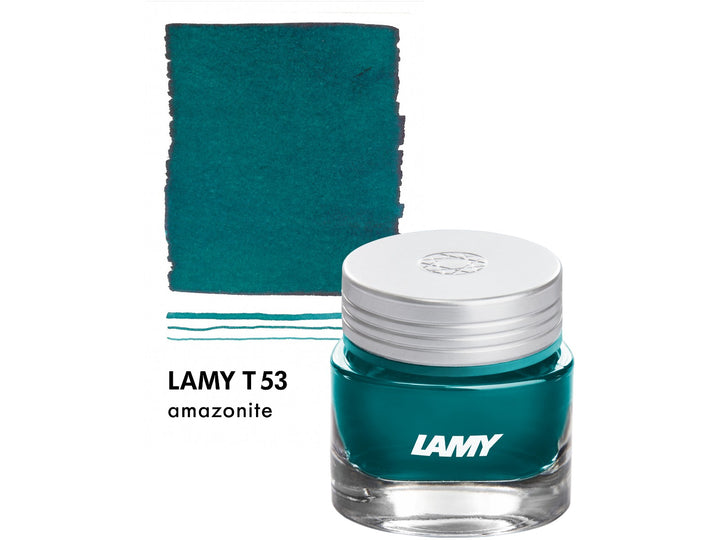 LAMY T53 Crystal Fountain Pen Ink Bottle Amazonite 30ml with Amazonite ink colour swatch