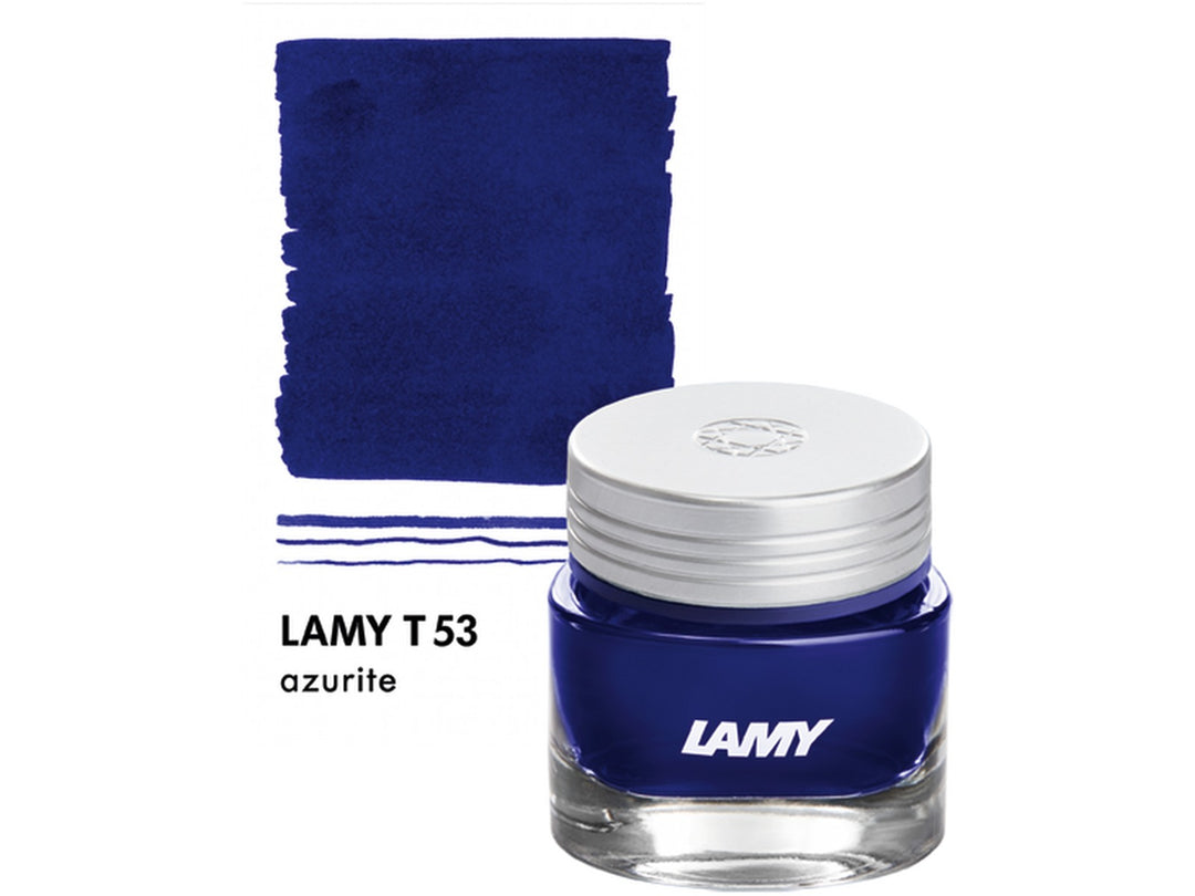 LAMY T53 Crystal Fountain Pen Ink Bottle Azurite 30ml with Azurite ink colour swatch