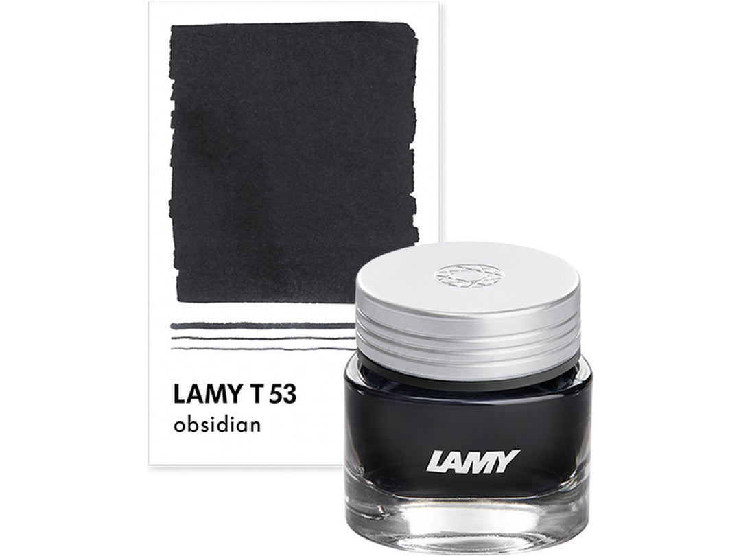 LAMY T53 Crystal Fountain Pen Ink Bottle Obsidian 30ml with Obsidian ink colour swatch