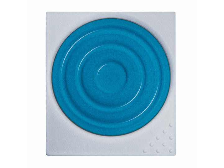 LAMY aquaplus Watercolour Paint Pan in Cyan Blue, featuring a square paint pan with a circular cyan blue watercolour cake and textured mixing surface designed for use with the LAMY Z 70 Paint Tray and aquaplus painting system