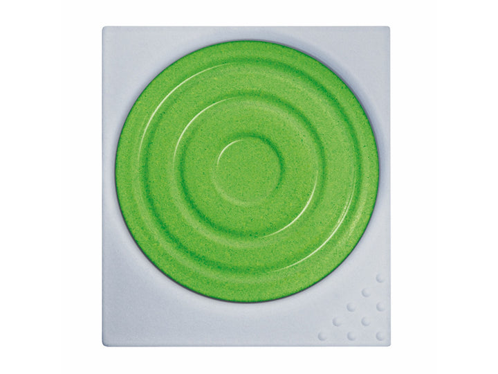 LAMY aquaplus Watercolour Paint Pan in Yellow Green, featuring a square paint pan with a circular yellow green watercolour cake and textured mixing surface designed for use with the LAMY Z 70 Paint Tray and aquaplus painting system