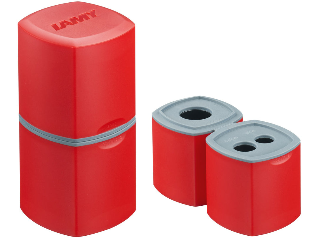 LAMY Z84 Plus 3plus 4plus three-hole pencil sharpener shown closed and opened