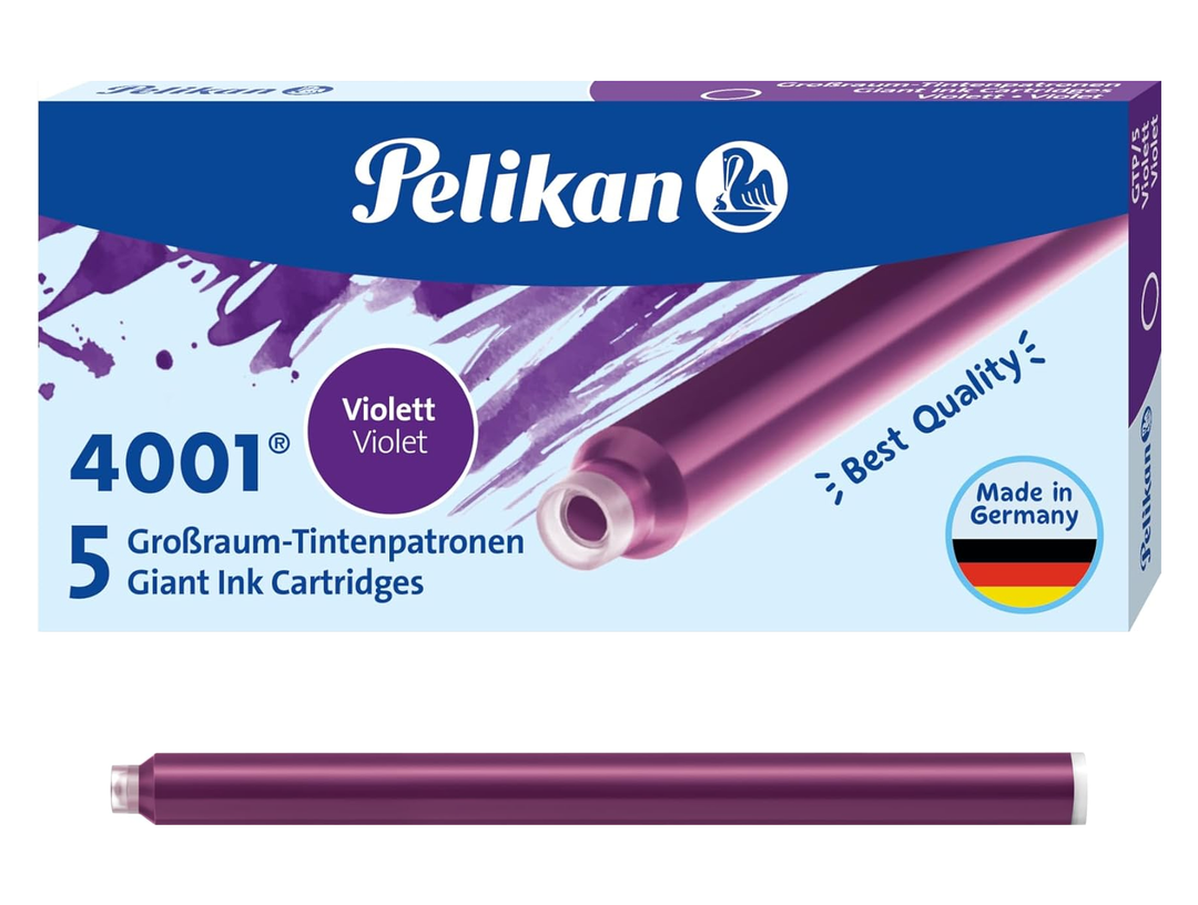 Pelikan 4001 giant ink cartridges violet packaging with single large capacity cartridge displayed below