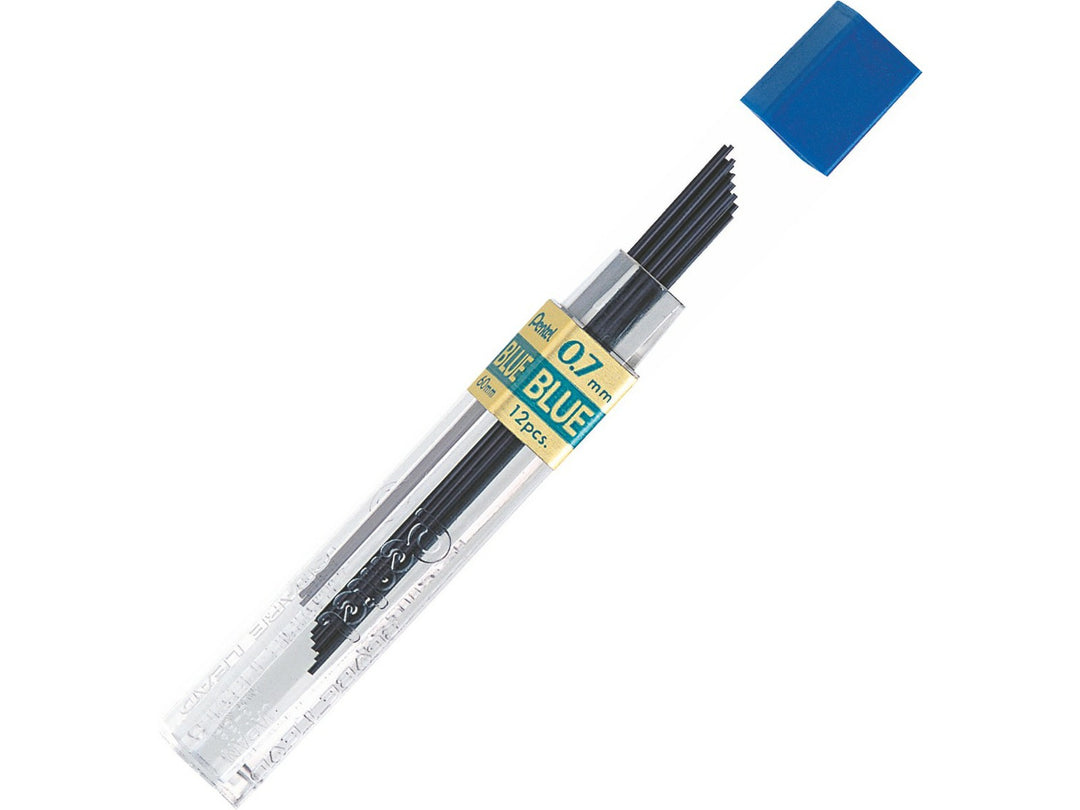 Pentel Coloured Pencil Leads 0.7mm Blue, featuring a refill tube containing 12 blue coloured leads for compatible 0.7mm mechanical pencils, ideal for colour coding, note-taking, marking documents and everyday writing without sharpening