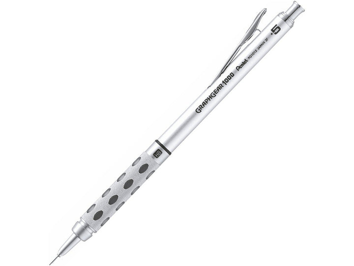 Pentel GraphGear 1000 Automatic Mechanical Pencil 0.5mm, featuring a precision drafting design, retractable lead sleeve, weighted metal grip with latex-free grip pads, pocket clip and refillable mechanical pencil mechanism
