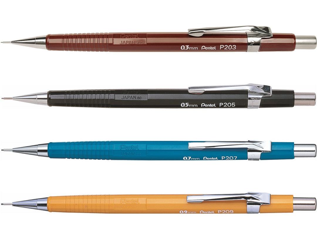 Pentel P200 Series mechanical pencil set with 0.3mm, 0.5mm, 0.7mm and 0.9mm automatic pencils