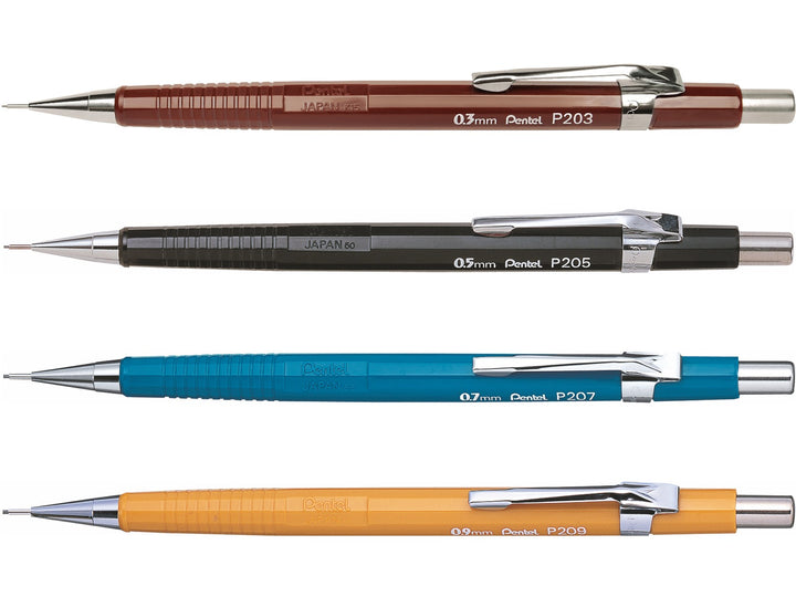 Pentel P200 Series mechanical pencil set with 0.3mm, 0.5mm, 0.7mm and 0.9mm automatic pencils