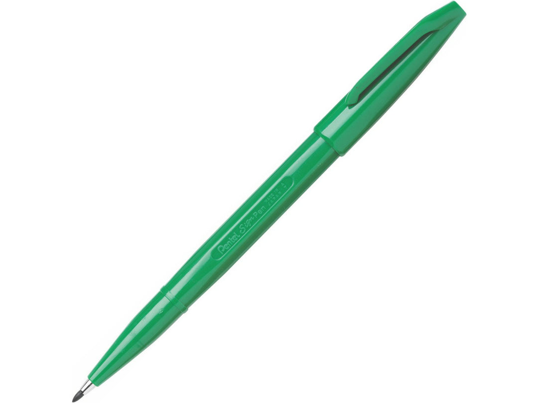 Pentel Sign Pen S520 Fibre-Tipped Pen in Green, featuring a durable fibre tip, green water-based ink, lightweight plastic barrel and the original smooth-writing Sign Pen design for writing, drawing and illustration