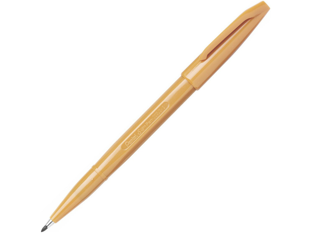 Pentel Sign Pen S520 Fibre-Tipped Pen in Ochre, featuring a durable fibre tip, ochre water-based ink, lightweight plastic barrel and the original smooth-writing Sign Pen design for writing, drawing and illustration
