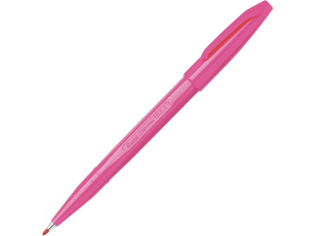 Pentel Sign Pen S520 Fibre-Tipped Pen in Pink, featuring a durable fibre tip, pink water-based ink, lightweight plastic barrel and the original smooth-writing Sign Pen design for writing, drawing and illustration